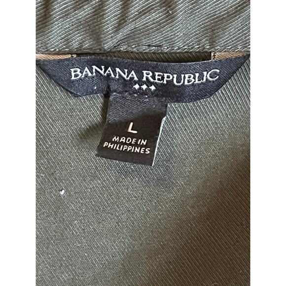 Women's Banana Republic Ruffle Neck Shirt Dress Green Button Down Size Large - Picture 3 of 4